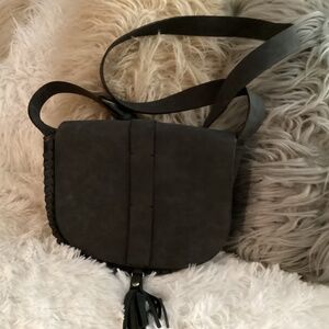 JustFab Crossbody Purse, Flap Closure, Color Gray, Faux Leather Preown-Good